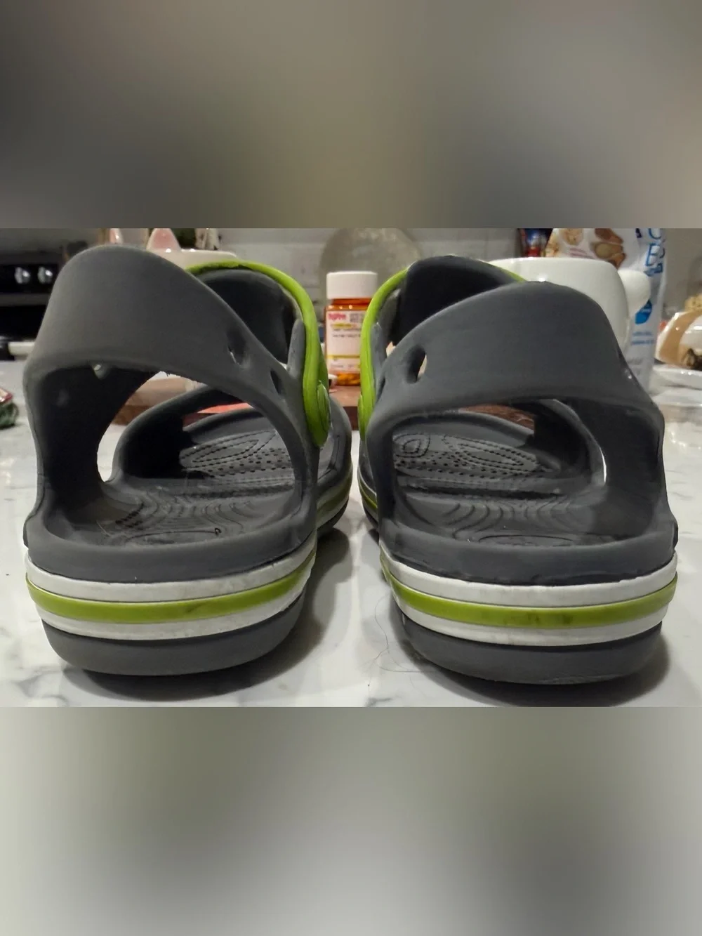 Crocs Bayaband Gray Green Sandals Shoes Youth Size 13 Strappy Waterproof Summer